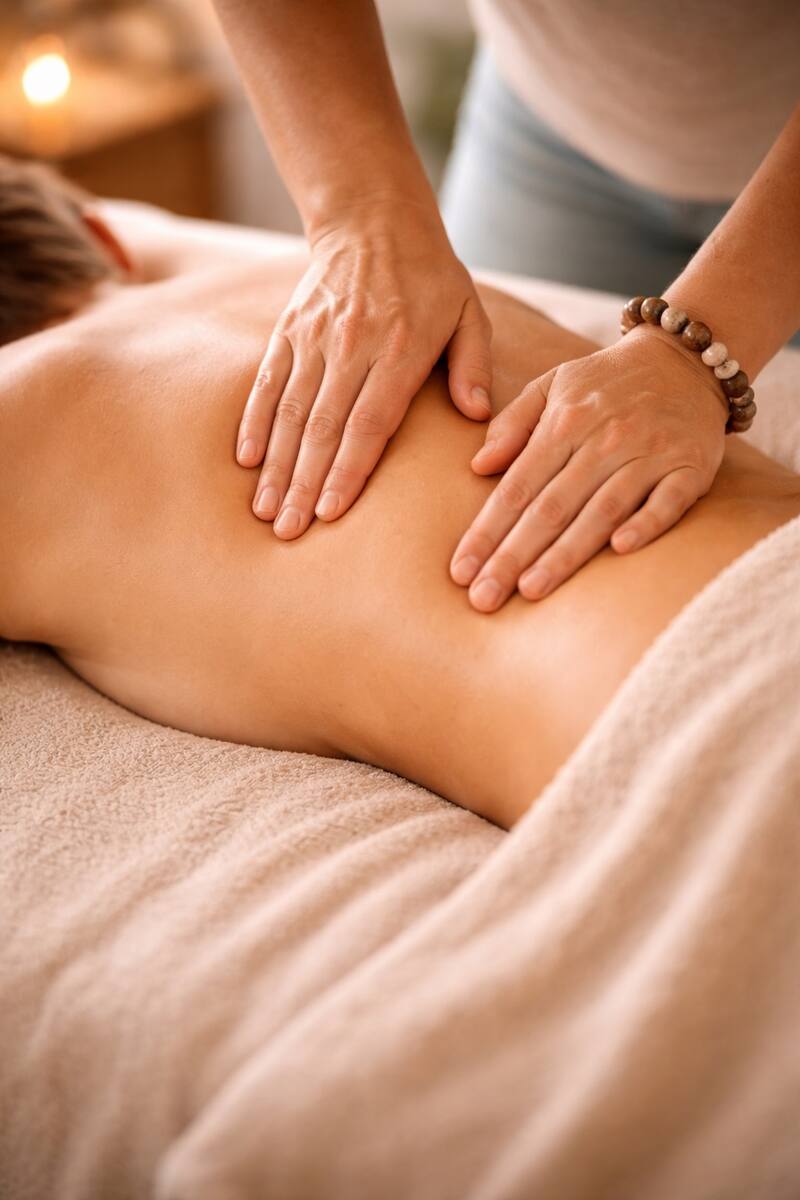 Hands working on tissue in warm treatment room light